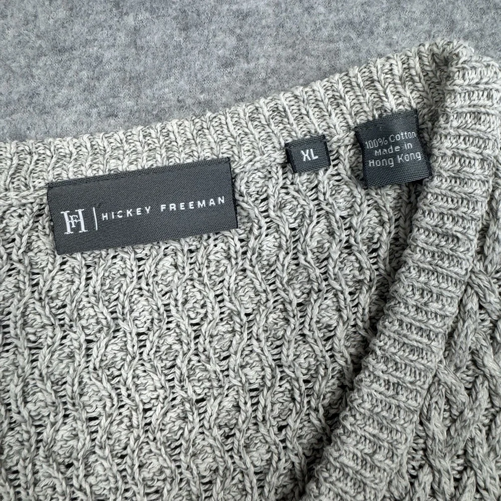Hickey Freeman 3D Knit V Neck Sweater Mens XL Light Gray Cotton Casual Career‎